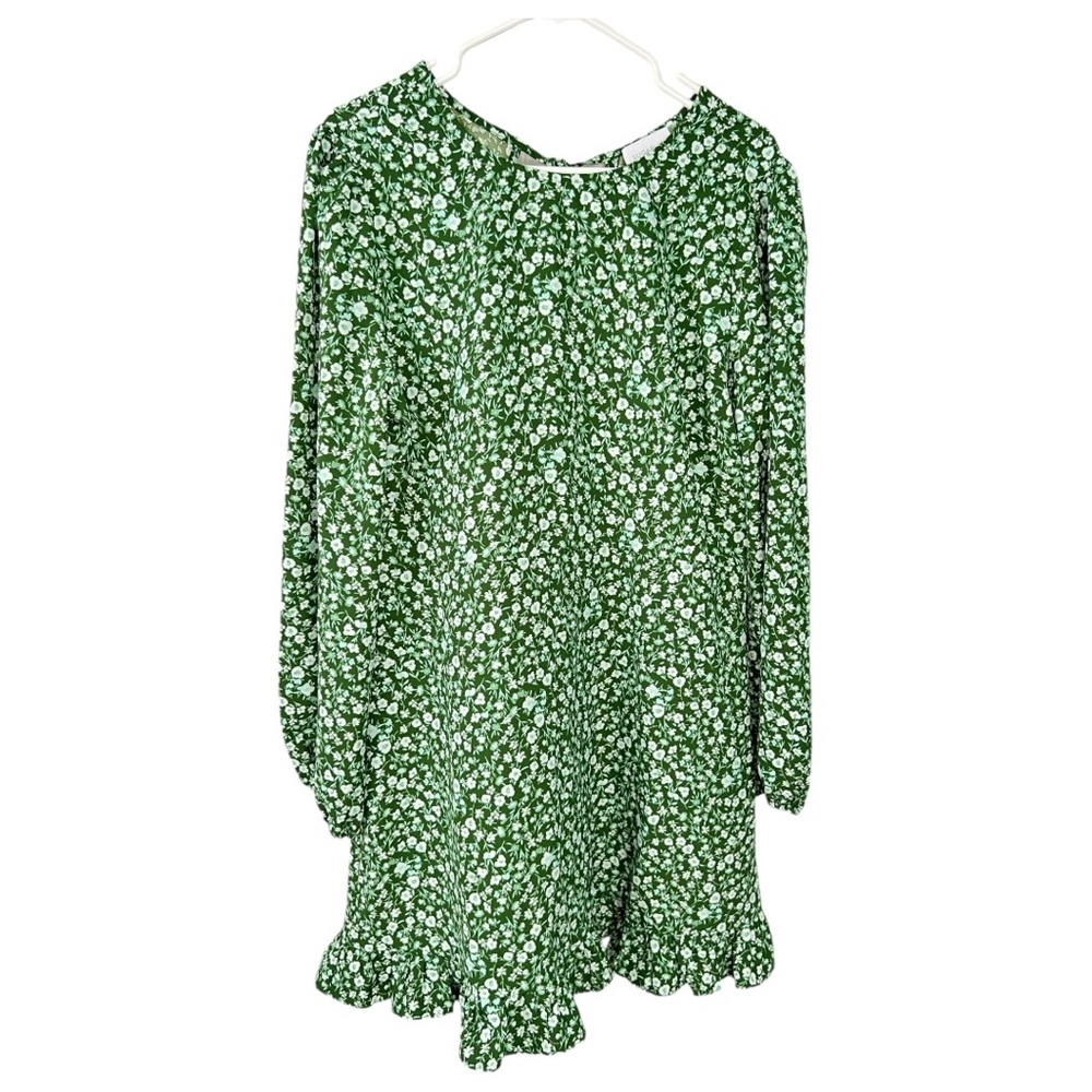 Sugarlips Adieu Floral Ruffle Flounce Mini Dress Size XL Green and White - Picture 2 of 7